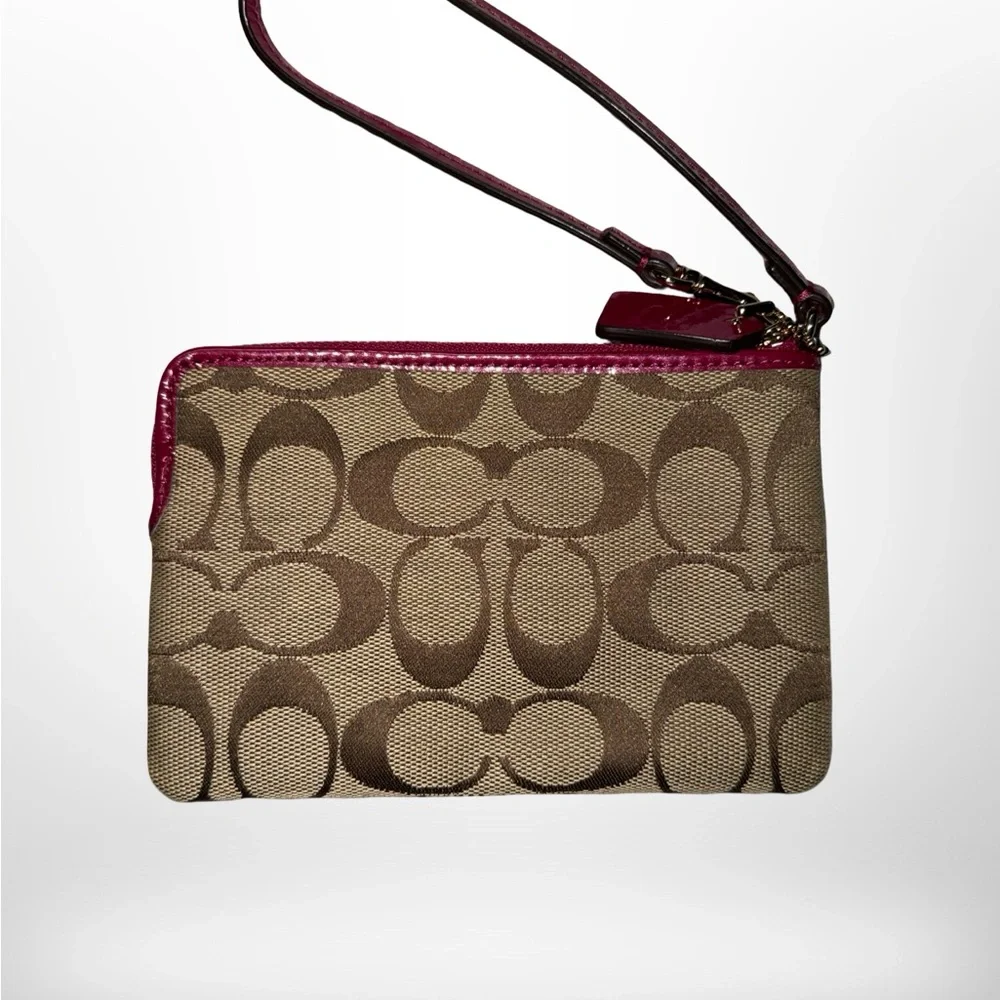 Coach Tan and Pink Signature Wristlet - Picture 2 of 3